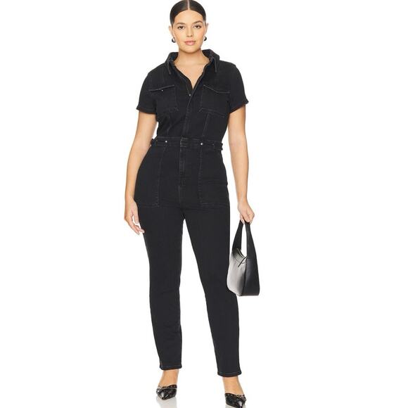 Good American Pants - Good American Chic Black Denim Utility Jumpsuit Belted, Curve-Flattering Size 2